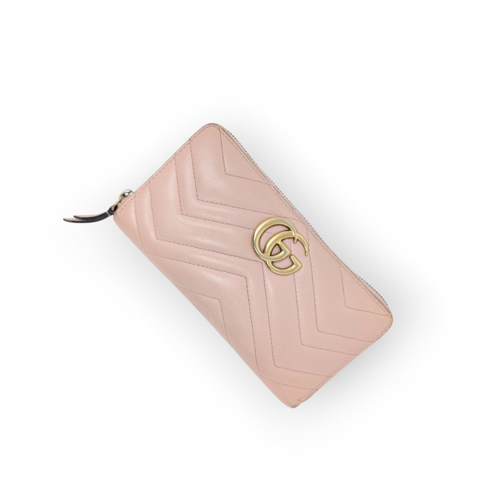 Gucci GG Marmont‎ 443123 Dusty Pink Matelassé Leather Zip Around Wallet